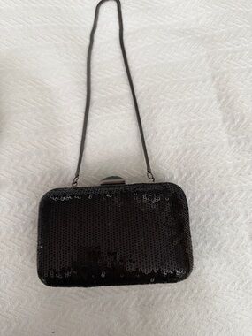 Black Sequin Evening Clutch with Chain Strap